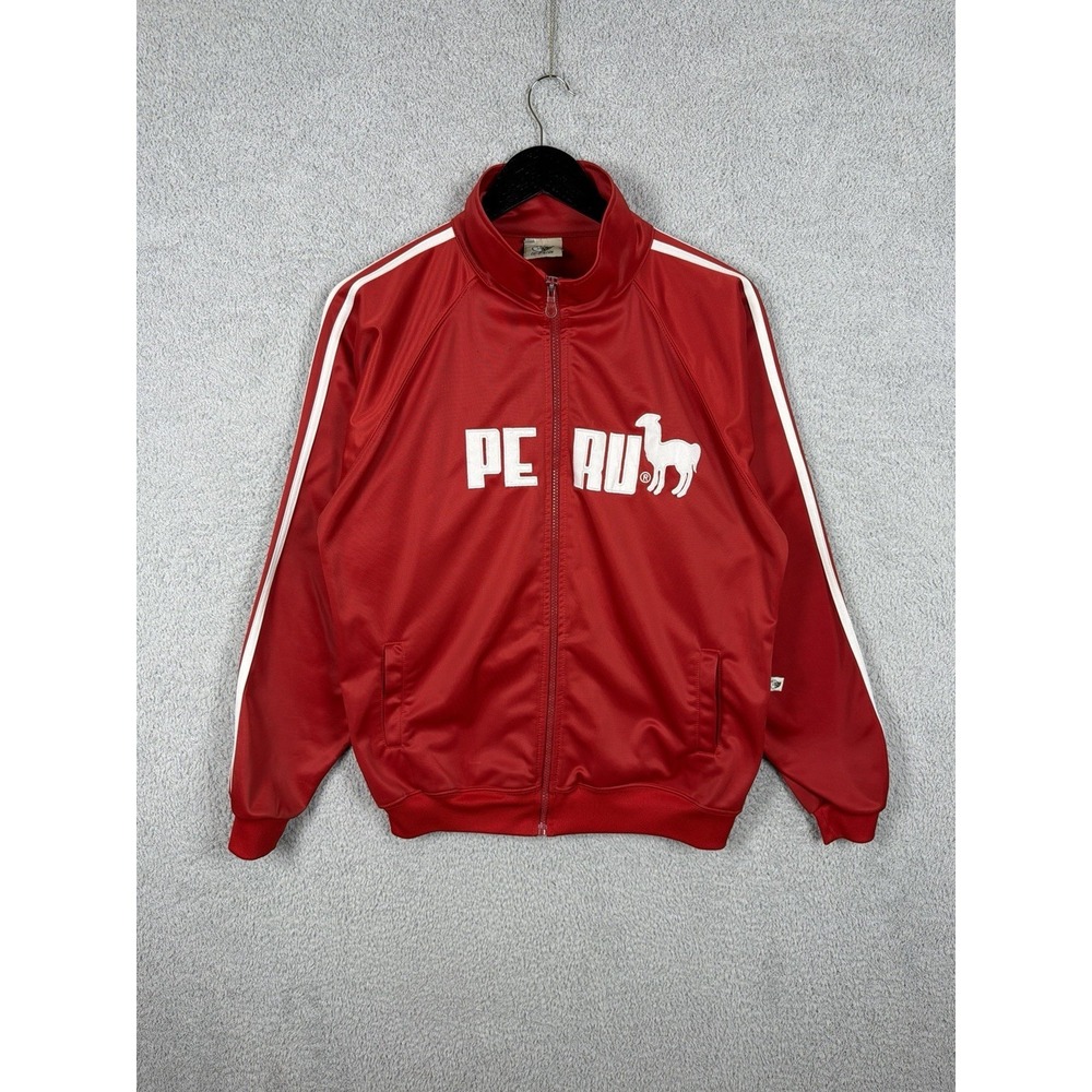 Peru Llama Cuy-Arts Red Polyester Zip-Front Athletic Track Jacket Men's M